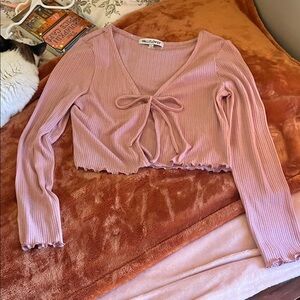 Wallflower Pink Ribbed Crop Top with Tie-Front